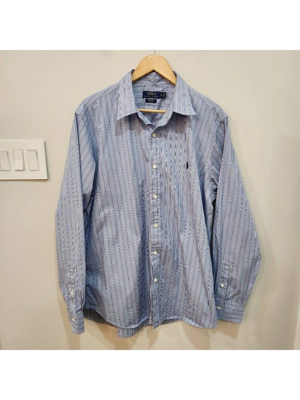 Polo Ralph Lauren Shirt Mens XL Blue Stripe Stretch Cotton Long Sleeve Button Up